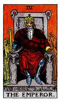 The Emperor (IV) — armored throne, rams, and a scepter; symbolizes structure and authority.